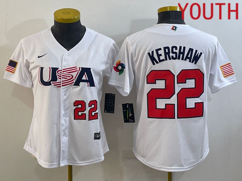 Youth 2023 World Cub USA #22 Kershaw White MLB Jersey9